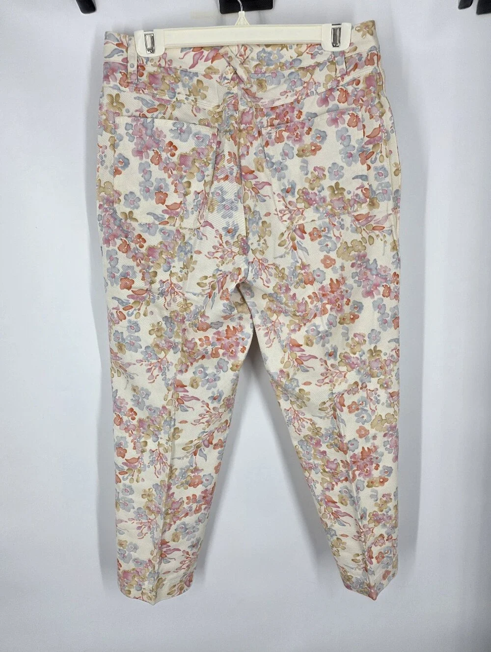 Kate Hill Casual Vintage Floral Pants Size 10 Pastel Pink Floral Tencel Cotton